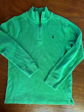 Polo Ralph Lauren Boys Quarter Zip Pullover Green Pony Logo Sweater Size L
